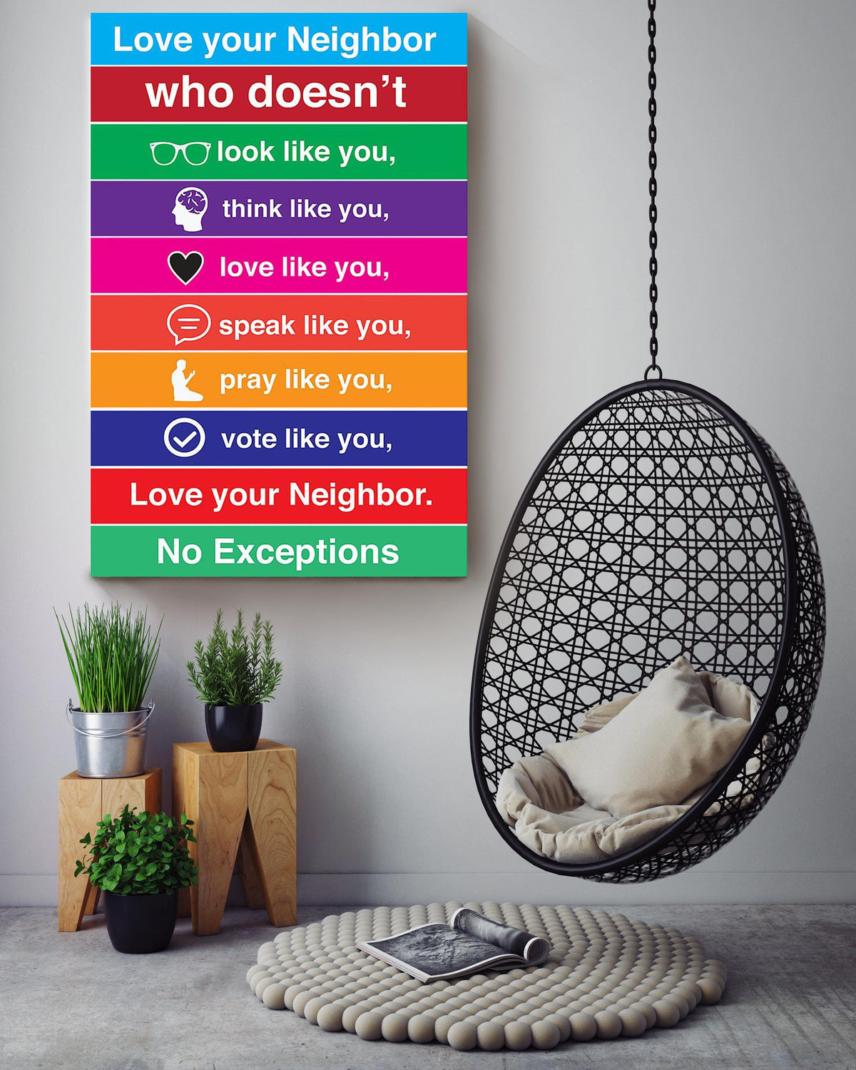 Love Your Neighbor Equality Wall Art For Home Nursery Decor Canvas Gallery Wrapped Canvas Framed Gift Idea Framed Prints, Canvas