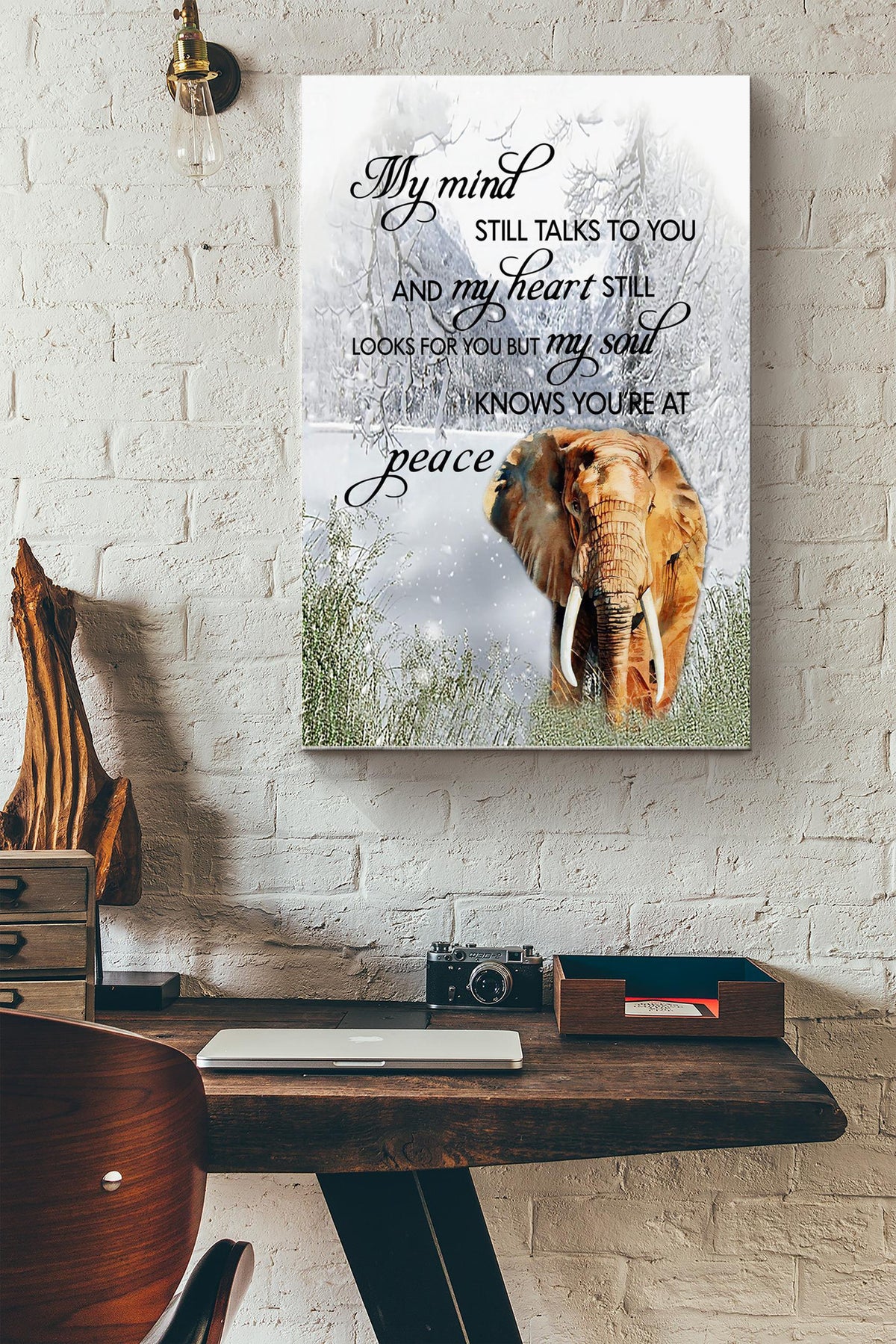 My Mind And Heart Still Missing You But My Soul Know Youre At Peace Poster - Animal Wall Art - Gift For Elephant Lover Nature Lover Family Mother Mothers Day Canvas Gallery Wrapped Canvas Framed Gift Idea Framed Prints, Canvas