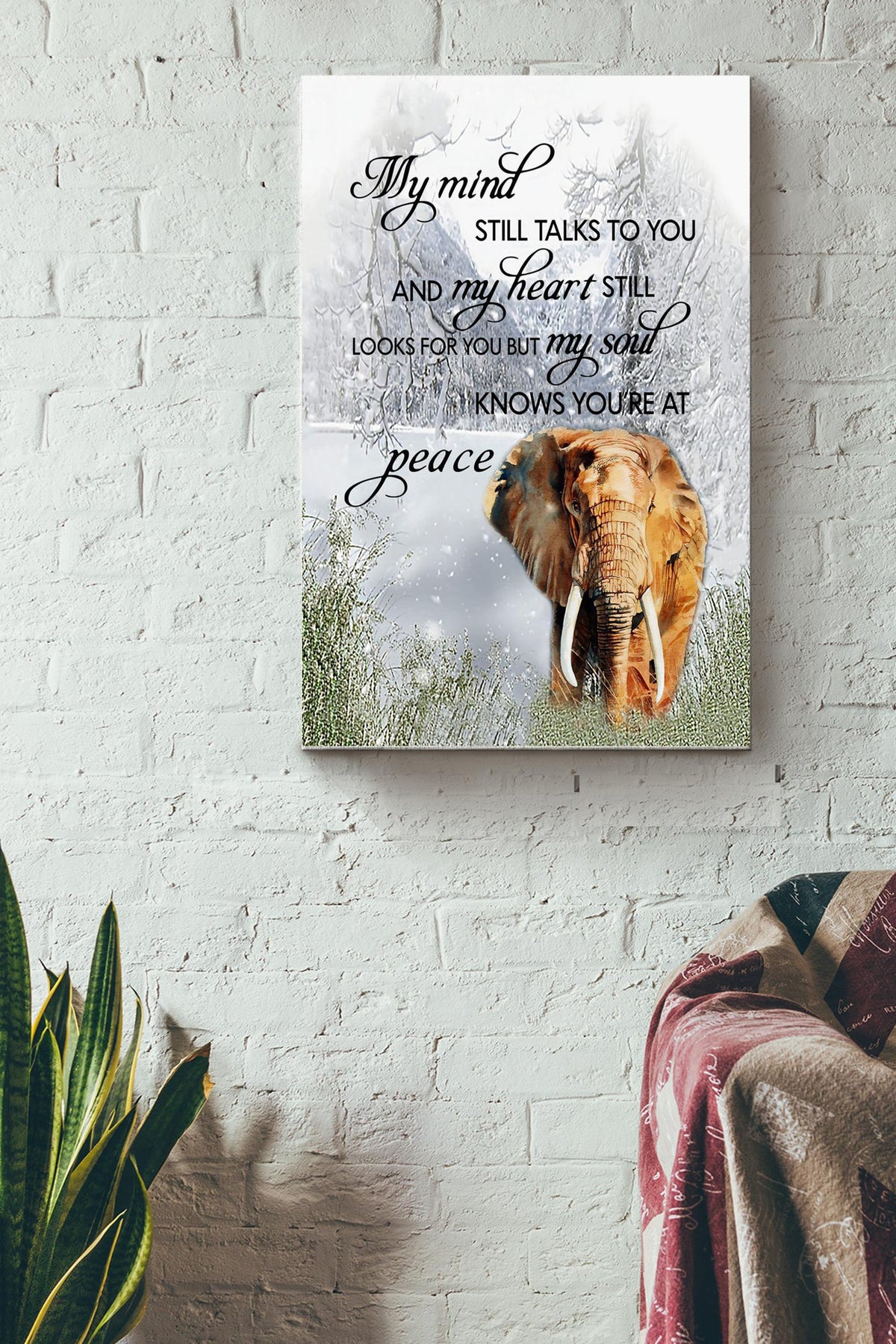 My Mind And Heart Still Missing You But My Soul Know Youre At Peace Poster - Animal Wall Art - Gift For Elephant Lover Nature Lover Family Mother Mothers Day Canvas Gallery Wrapped Canvas Framed Gift Idea Framed Prints, Canvas