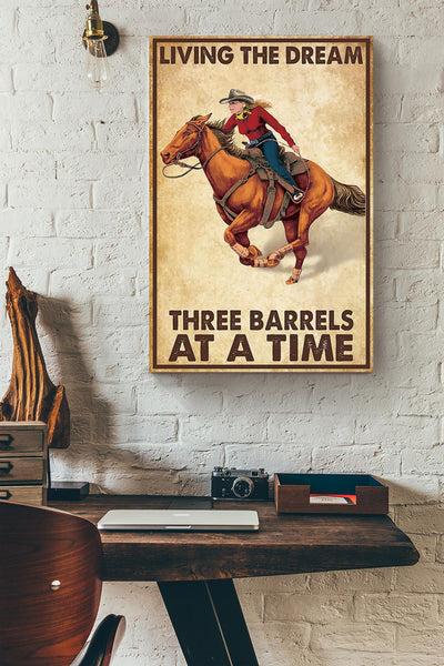 Living The Dream Three Barrels Cowgirl Poster Horse Riding Wall Art Cowgirl Cowboy Gift (2) Canvas Framed Prints, Canvas