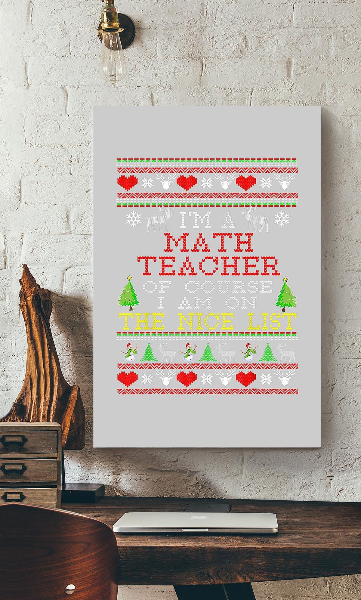 Math Teacher The Nice List Mathemetics Wall Art For Classroom Decor Christmas Canvas Gallery Wrapped Canvas Framed Gift Idea Framed Prints, Canvas