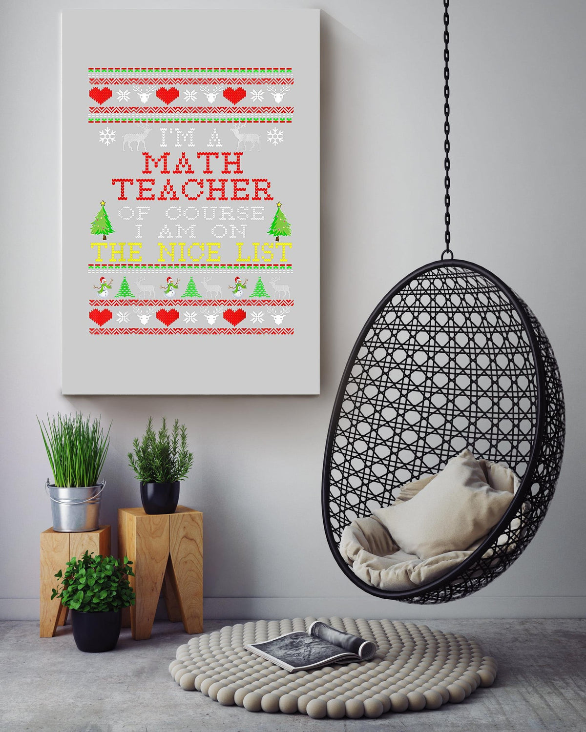 Math Teacher The Nice List Mathemetics Wall Art For Classroom Decor Christmas Canvas Gallery Wrapped Canvas Framed Gift Idea Framed Prints, Canvas