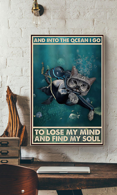 Scuba Diving Into The Ocean I Go To Find My Soul Cat Scuba Diving Wall Art Funny Moment For Cat Lover Scuba Diver Canvas Framed Prints, Canvas