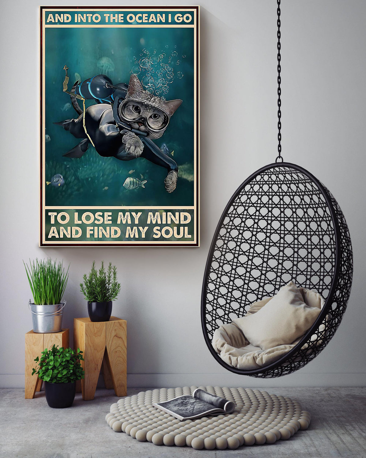 Scuba Diving Into The Ocean I Go To Find My Soul Cat Scuba Diving Wall Art Funny Moment For Cat Lover Scuba Diver Canvas Framed Prints, Canvas