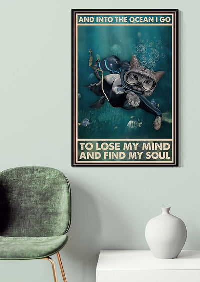 Scuba Diving Into The Ocean I Go To Find My Soul Cat Scuba Diving Wall Art Funny Moment For Cat Lover Scuba Diver Canvas Framed Prints, Canvas