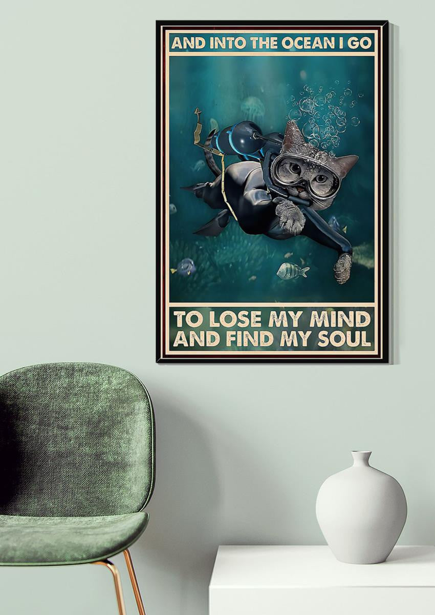 Scuba Diving Into The Ocean I Go To Find My Soul Cat Scuba Diving Wall Art Funny Moment For Cat Lover Scuba Diver Canvas Framed Prints, Canvas