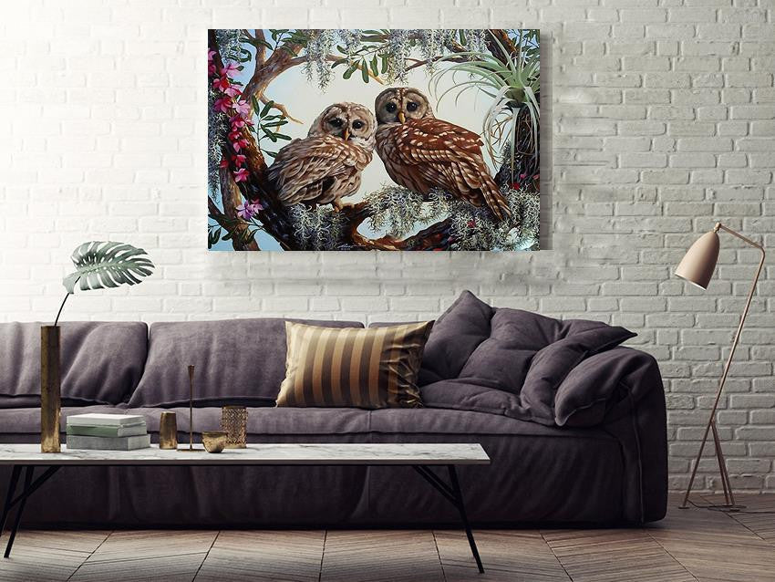 Owl Couple Sweet Home Loving Wall Art Gift For Valentine Wedding Anniversary Framed Prints, Canvas