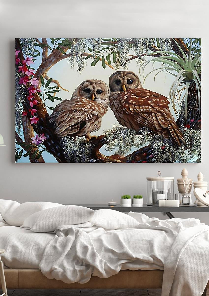 Owl Couple Sweet Home Loving Wall Art Gift For Valentine Wedding Anniversary Framed Prints, Canvas