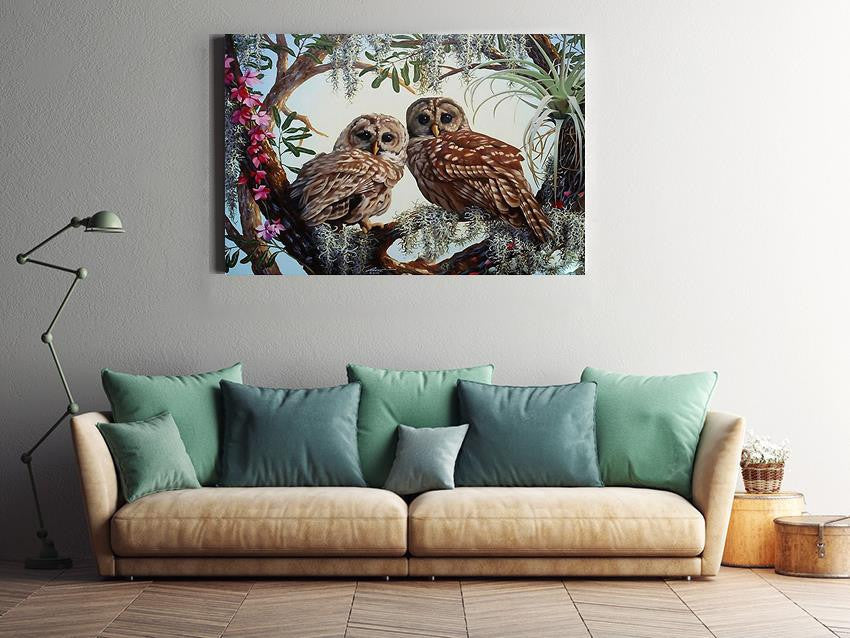 Owl Couple Sweet Home Loving Wall Art Gift For Valentine Wedding Anniversary Framed Prints, Canvas