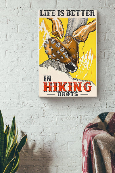 Life Is Better In Hiking Boots Motivation Wall Art Gift For Backpacker Hiking Backpack Canvas Framed Prints, Canvas