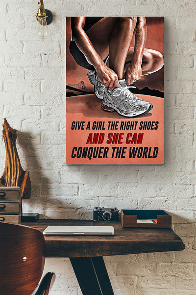 Running - Give A Girl The Right Shoes Canvas Gallery Wrapped Canvas Framed Gift Idea