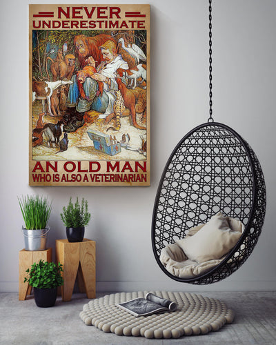 Never Underestimate Veterinarian Old Man Gift For Grandfather Veteran Canvas