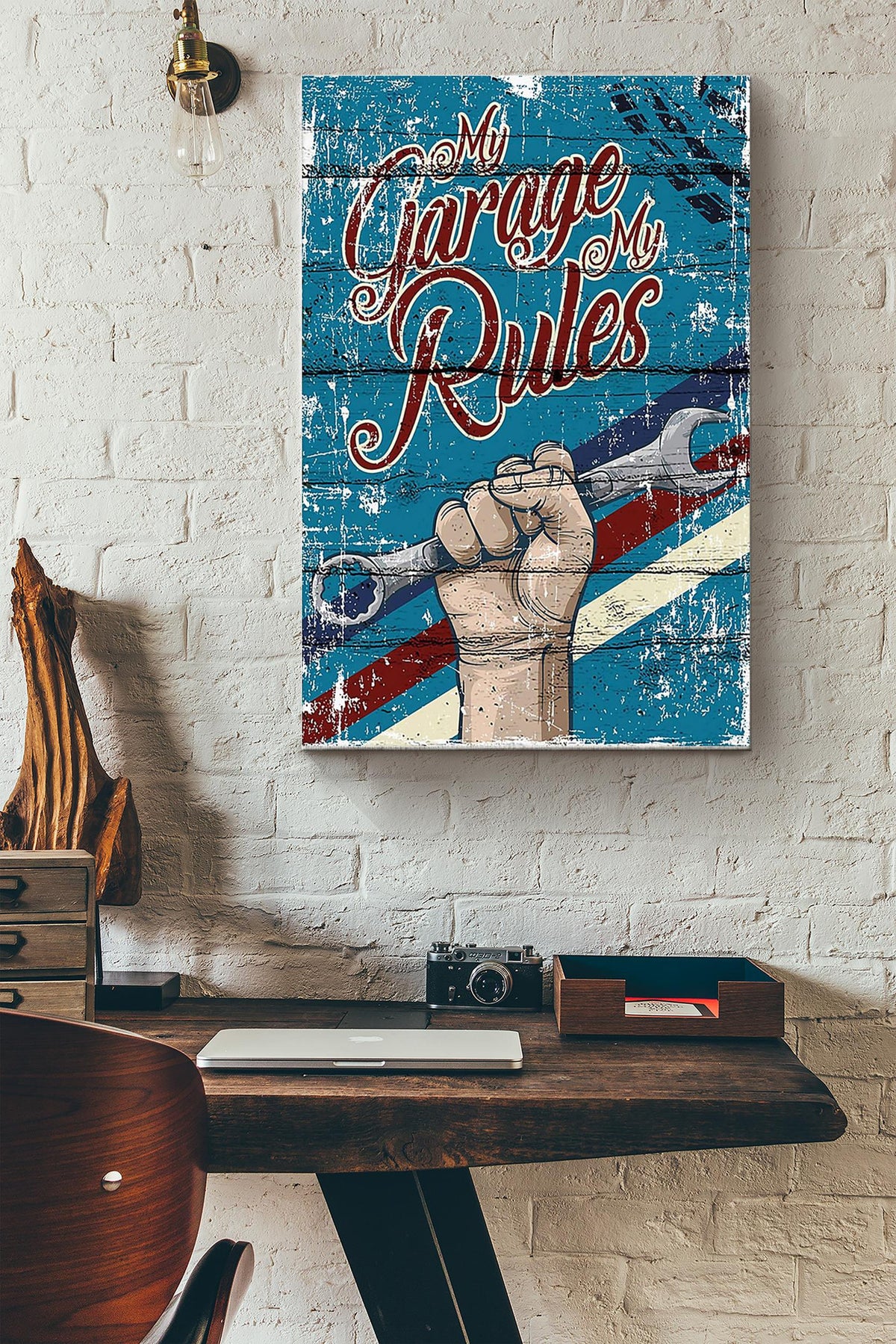 Mechanic My Garage My Rules Canvas Gallery Wrapped Canvas Framed Gift Idea