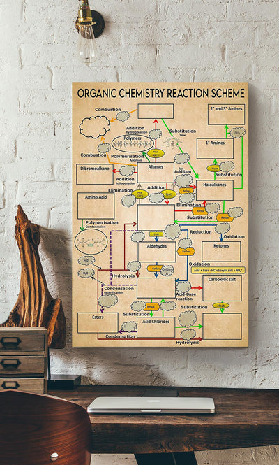 Organic Chemistry Reaction Scheme Science Knowledge For Homeschool Home Decor Canvas