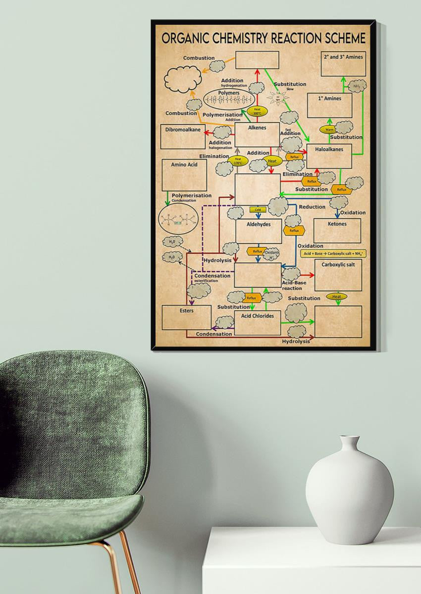Organic Chemistry Reaction Scheme Science Knowledge For Homeschool Home Decor Canvas