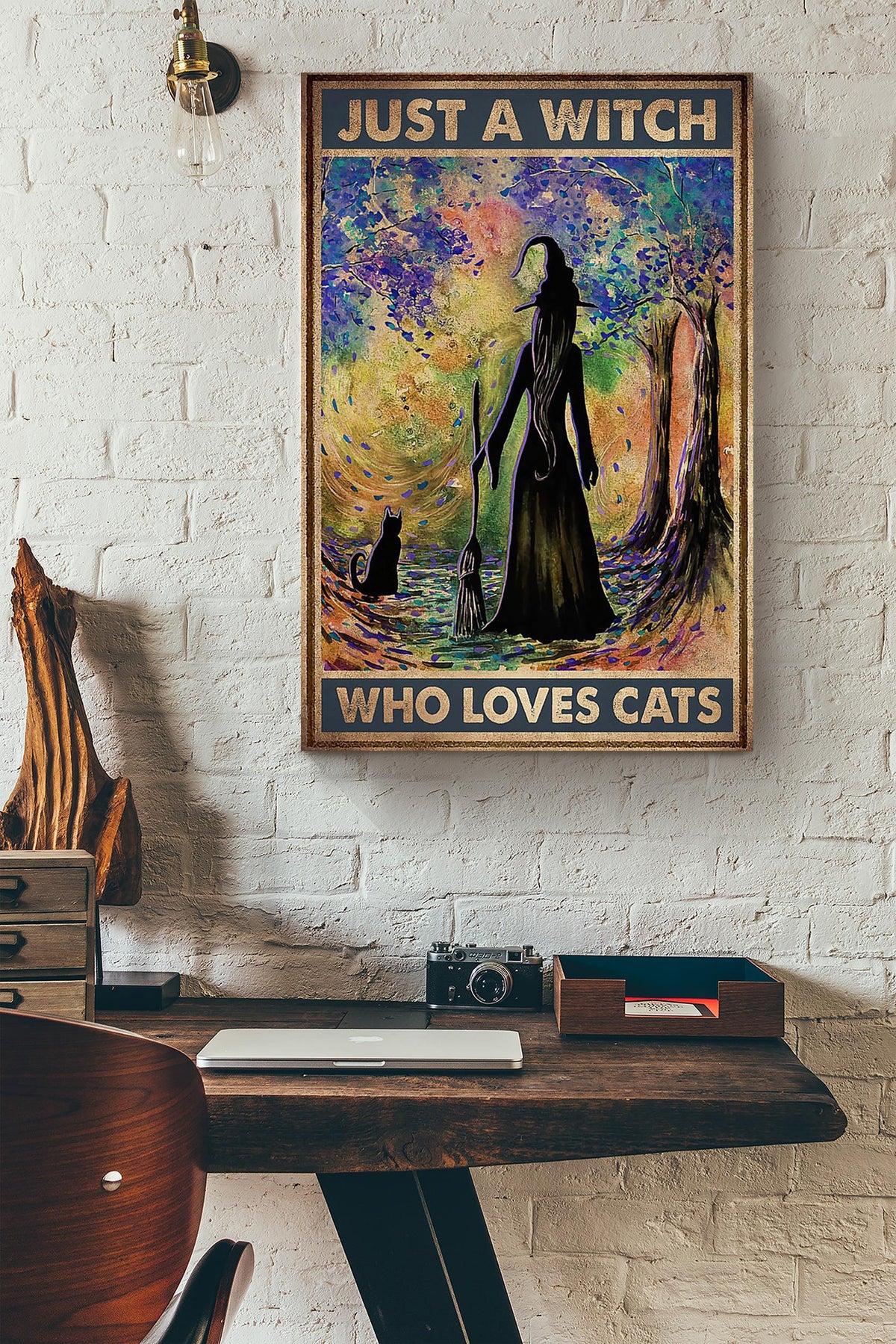 Just A Witch Who Loves Cats Animal Wall Art Gift For Cat Lover International Cat Day Kitten Foster Halloween Decor Canvas Framed Prints, Canvas