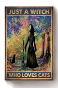 Just A Witch Who Loves Cats Animal Wall Art Gift For Cat Lover International Cat Day Kitten Foster Halloween Decor Canvas Framed Prints, Canvas