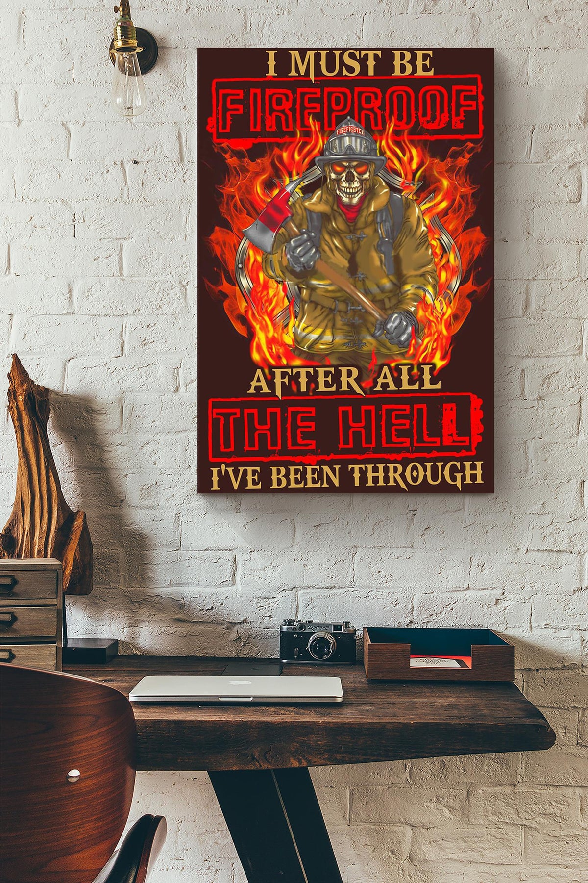 I Must Be Fireproof Cool Firefighter Quote Gift For Fireman Volunteer Firefighter Canvas