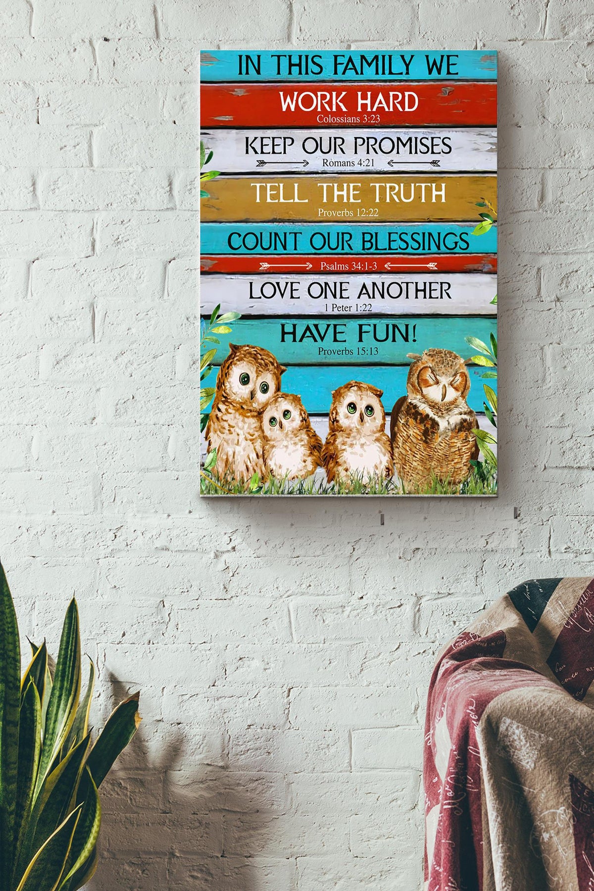 Owl - In This Family We Work Hard Canvas Gallery Wrapped Canvas Framed Gift Idea