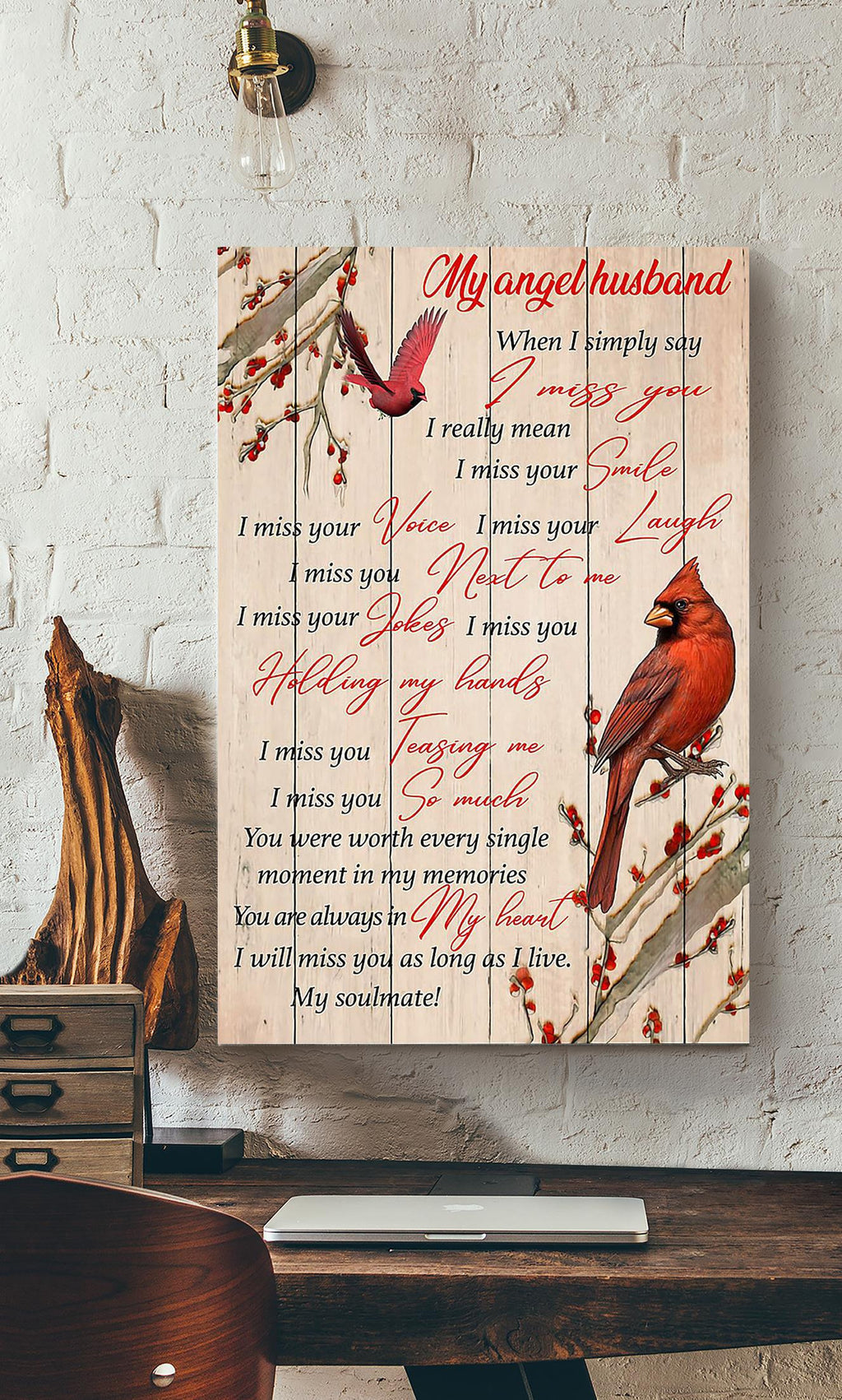 My Angel Husband Soulmate Message Wall Art For Husband Couple Valentine Day Canvas Gallery Wrapped Canvas Framed Gift Idea Framed Prints, Canvas