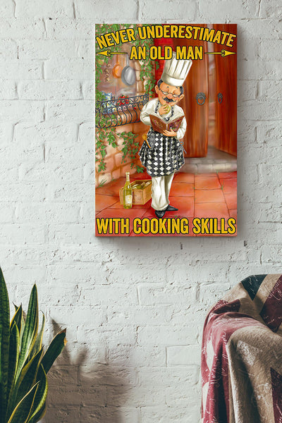 Never Underestimate Chef Motivation Quote Gift For Chef Kitchen Decor Grandfather Canvas