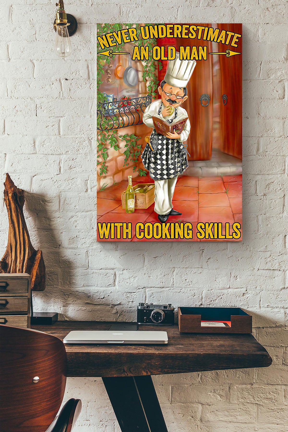 Never Underestimate Chef Motivation Quote Gift For Chef Kitchen Decor Grandfather Canvas