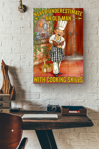 Never Underestimate Chef Motivation Quote Gift For Chef Kitchen Decor Grandfather Canvas
