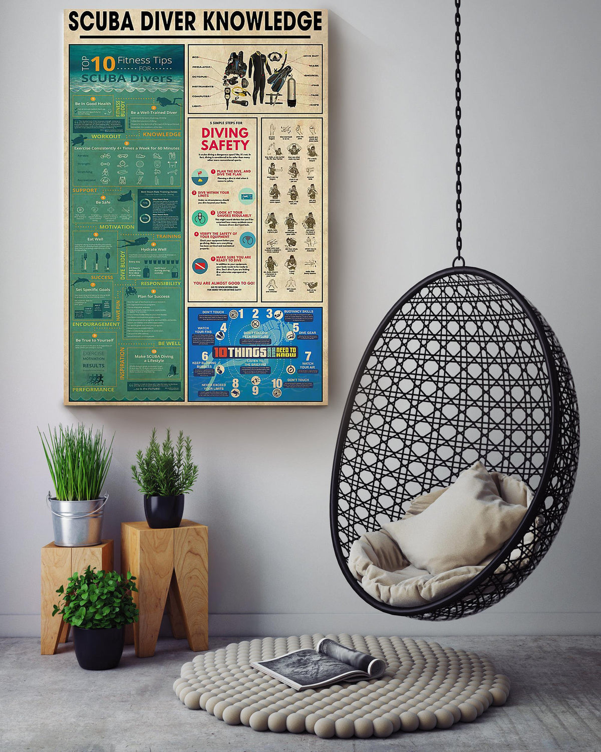 Scuba Diving Knowledge Scuba Diving Wall Art Scuba Diver Gift For Home Decor Canvas Framed Prints, Canvas