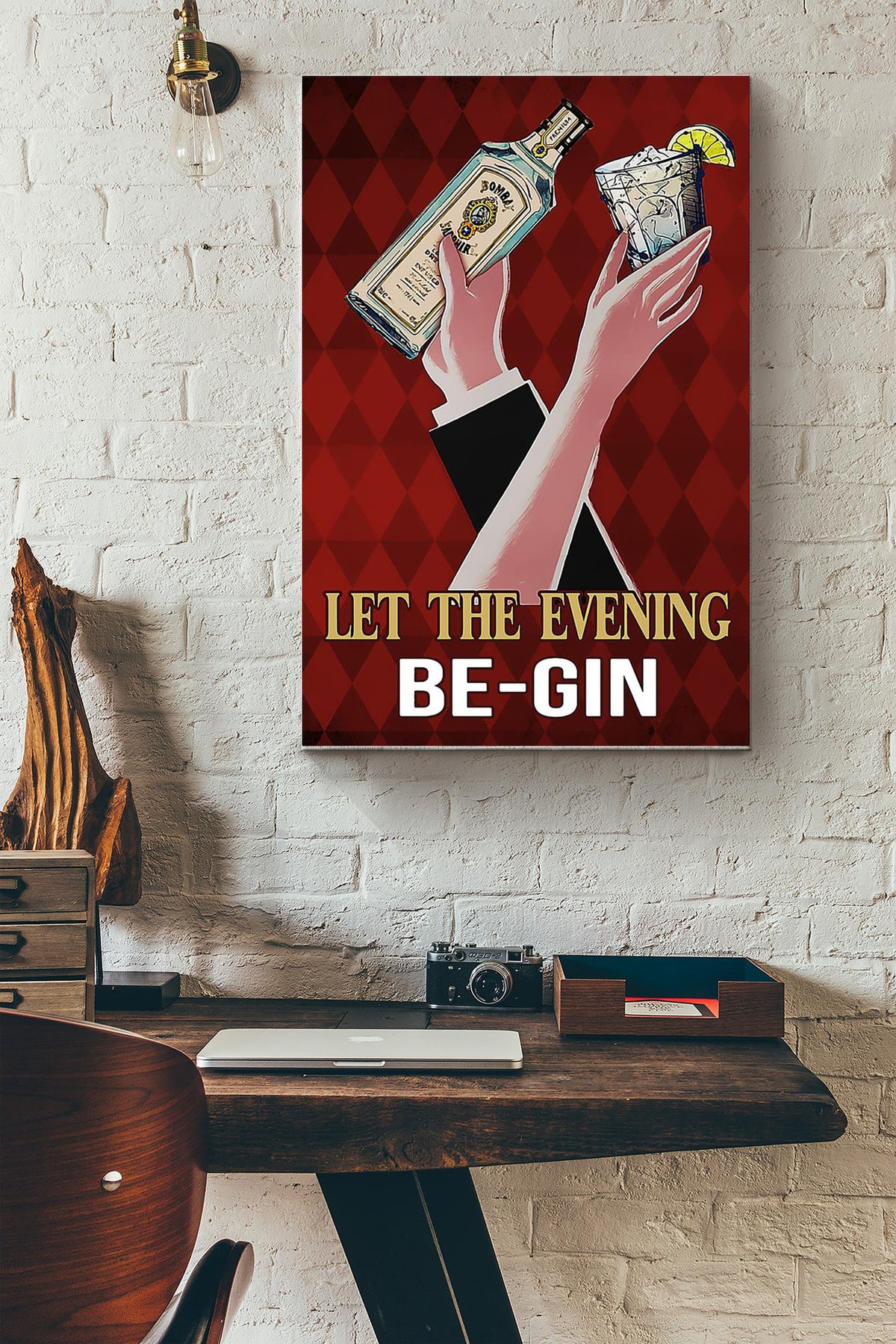 Let The Evening Begin Drinking Wine Couple Poster Canvas Gallery Wrapped Canvas Framed Gift Idea