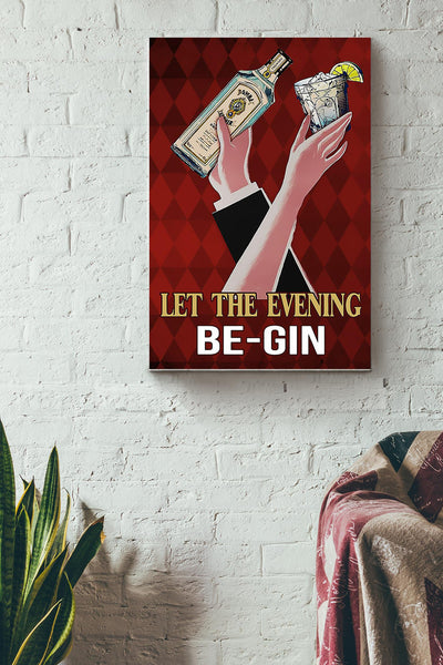 Let The Evening Begin Drinking Wine Couple Poster Canvas Gallery Wrapped Canvas Framed Gift Idea