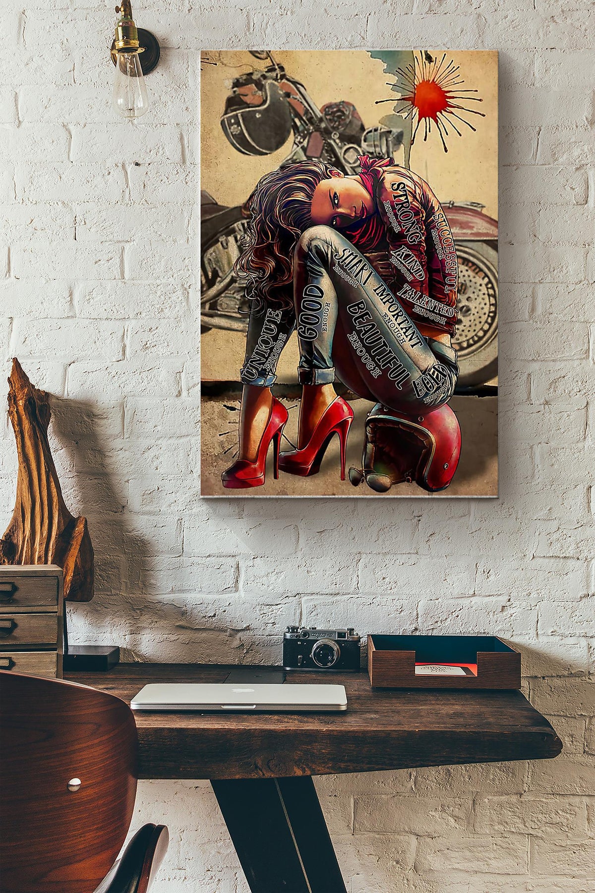 Motorcycle Girl Characteristics Canvas Gallery Wrapped Canvas Framed Gift Idea