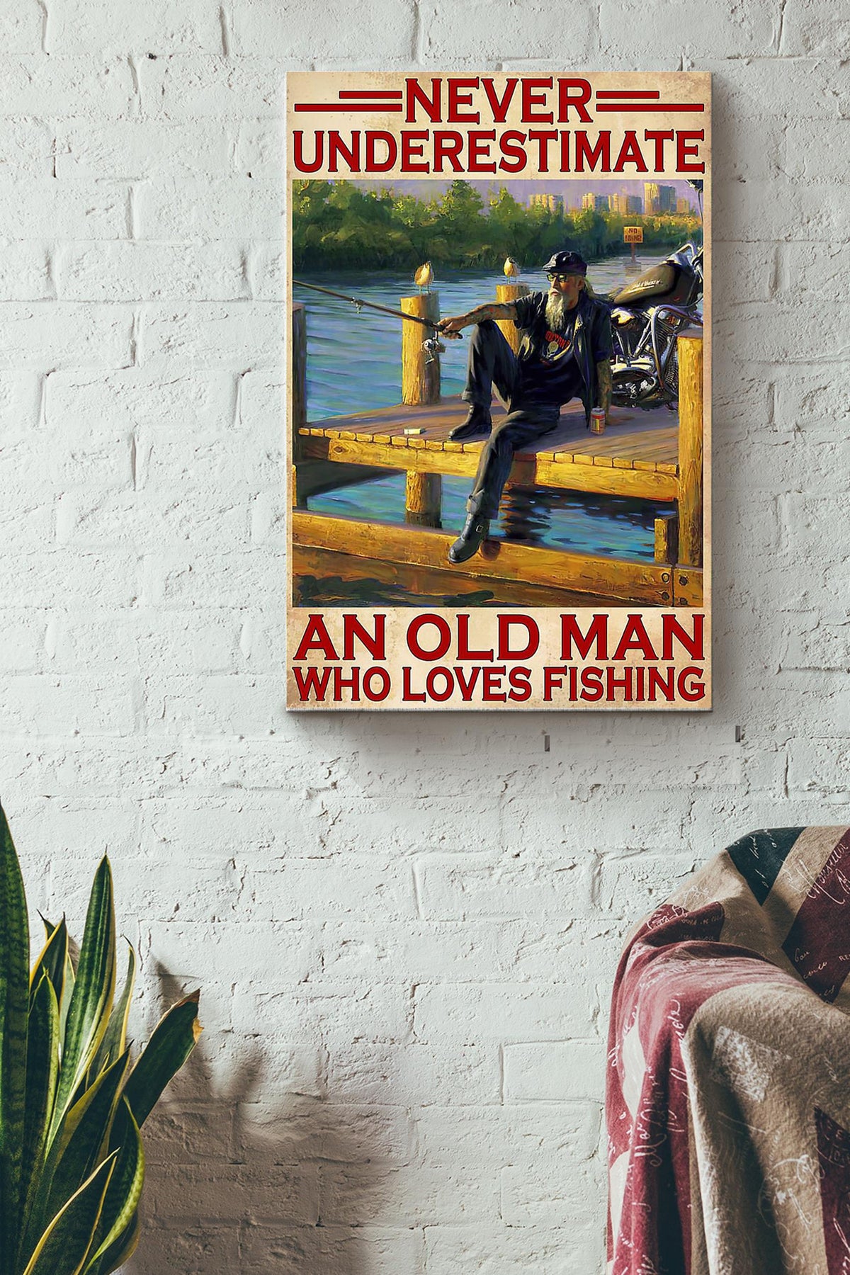Never Underestimate An Old Man Who Love Fishing Canvas Gallery Wrapped Canvas Framed Gift Idea