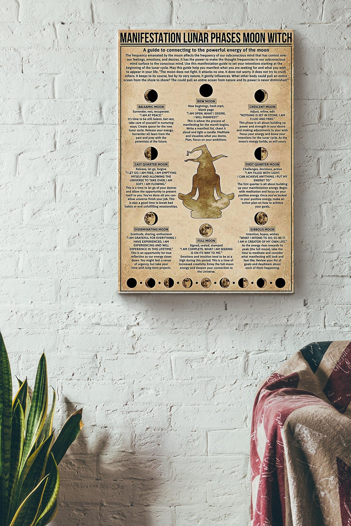 Manifestation Lunar Phases Moon Witch Poster Canvas Gallery Wrapped Canvas Framed Gift Idea