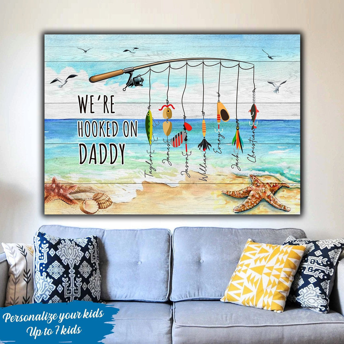 Personalized Canvas Wall Art Were Hooked On Daddy Custom Gift For Fathers Day Framed Prints, Canvas