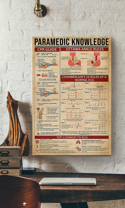 Paramedic Knowledge Wall Art For Nurse Hospital Decor Canvas Gallery Wrapped Canvas Framed Gift Idea Framed Prints, Canvas