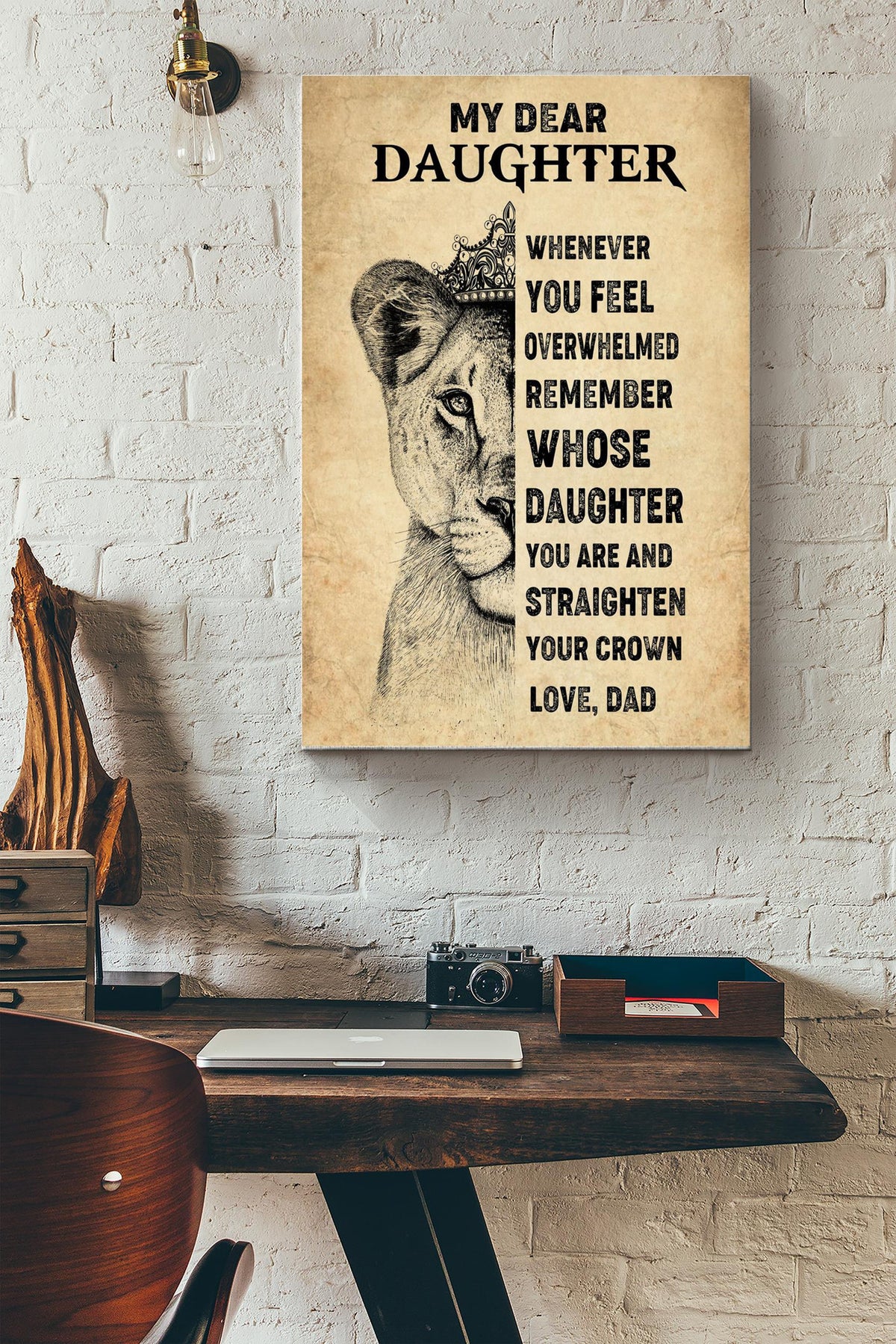 My Dear Daughter Poster - Family Wall Art - Gift For Daughter, Home Decor, Lion Lover Canvas Gallery Wrapped Canvas Framed Gift Idea Framed Prints, Canvas