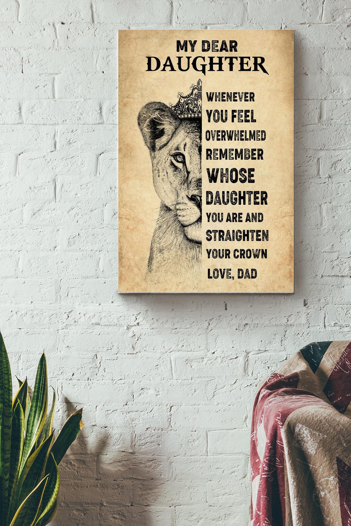 My Dear Daughter Poster - Family Wall Art - Gift For Daughter, Home Decor, Lion Lover Canvas Gallery Wrapped Canvas Framed Gift Idea Framed Prints, Canvas