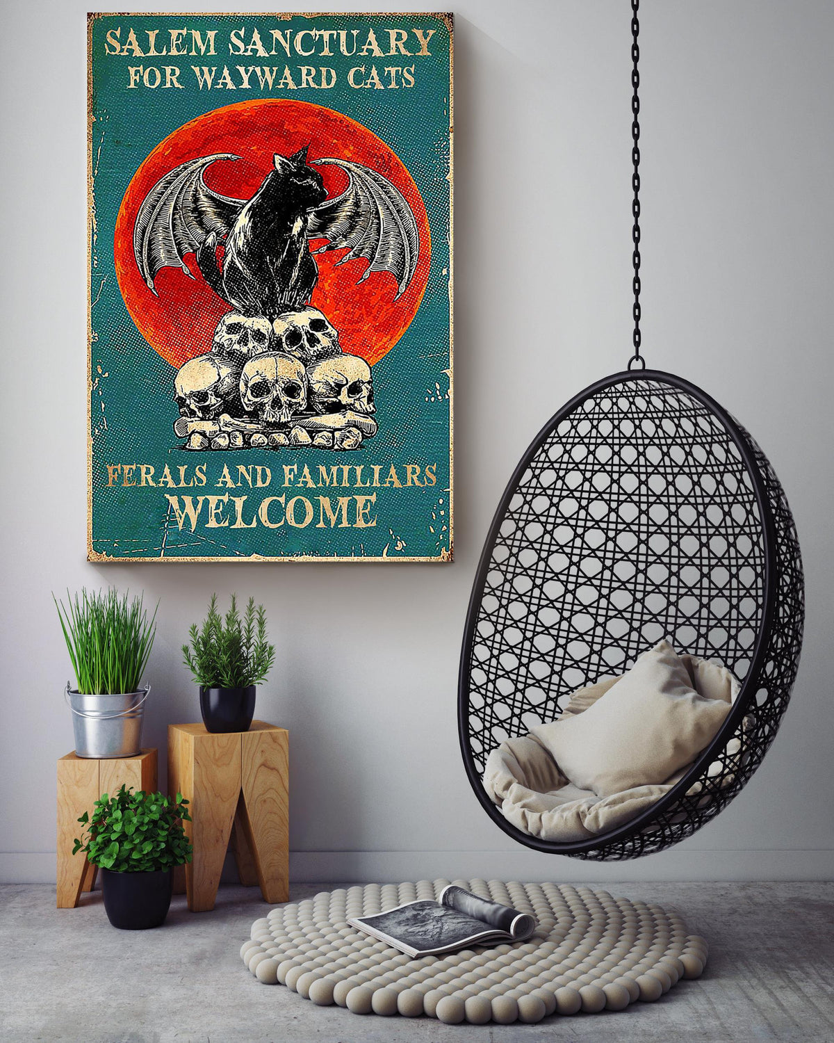 Salem Sanctualy For Wayward Cats Animal Wall Art Gift For Cat Lover International Cat Day Halloween Decor Kid Canvas Framed Prints, Canvas