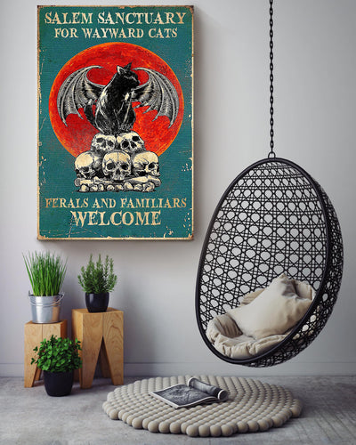 Salem Sanctualy For Wayward Cats Animal Wall Art Gift For Cat Lover International Cat Day Halloween Decor Kid Canvas Framed Prints, Canvas