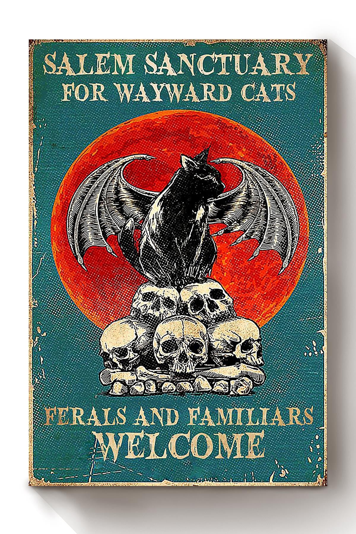 Salem Sanctualy For Wayward Cats Animal Wall Art Gift For Cat Lover International Cat Day Halloween Decor Kid Canvas Framed Prints, Canvas