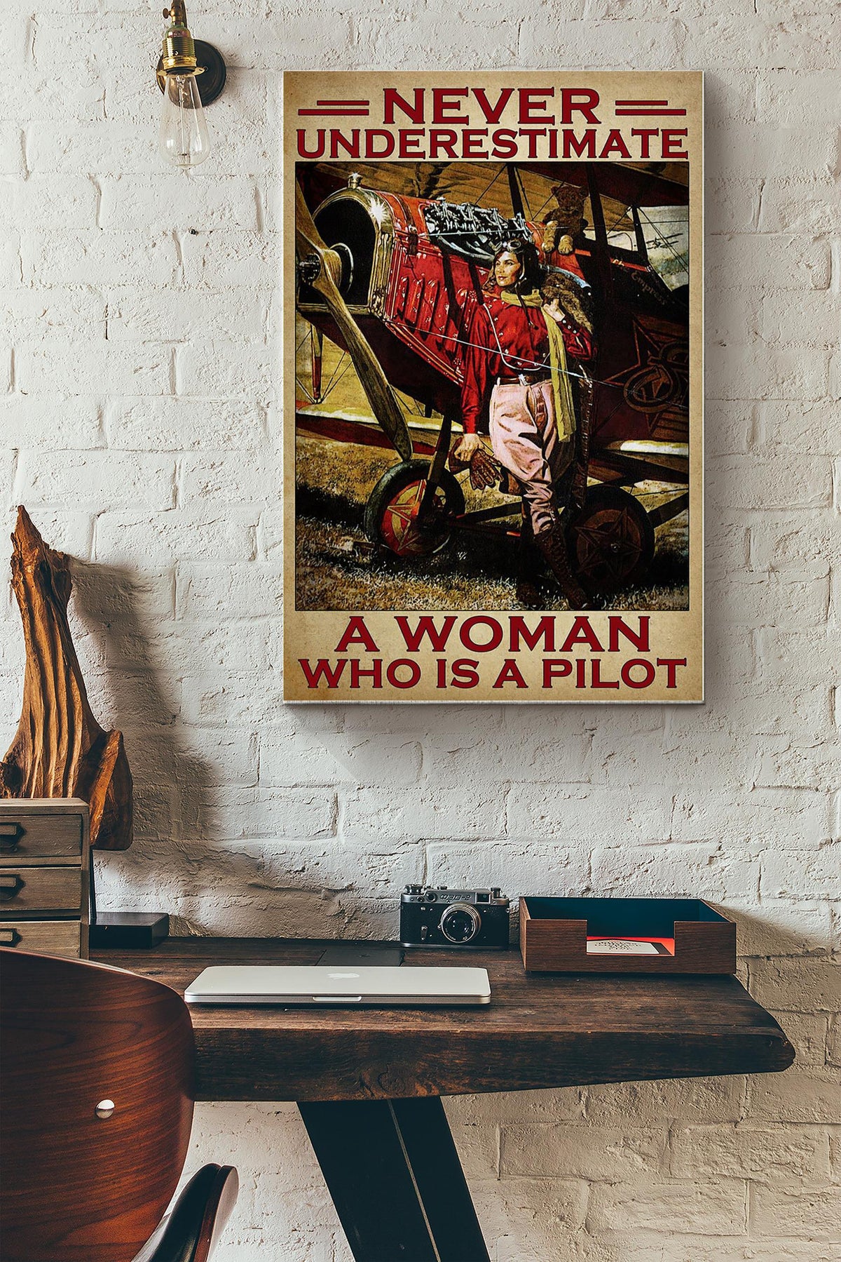 Never Underestimate A Woman Who Is A Pilot Female Pilot Poster Canvas Gallery Wrapped Canvas Framed Gift Idea