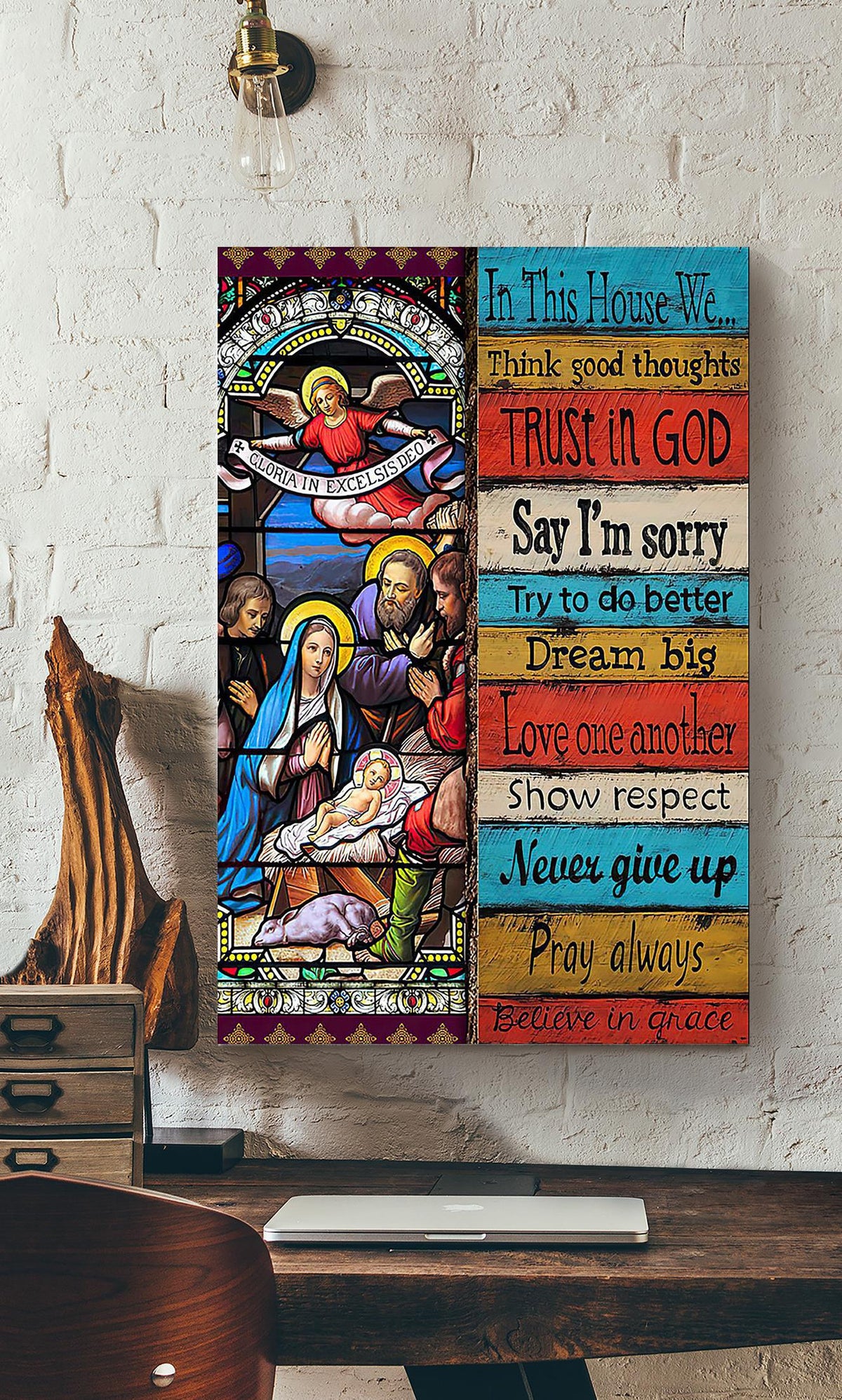In This House We Believe In God Motivation Quote Wall Art For Home Decor Christant Family Christmas Canvas Framed Prints, Canvas