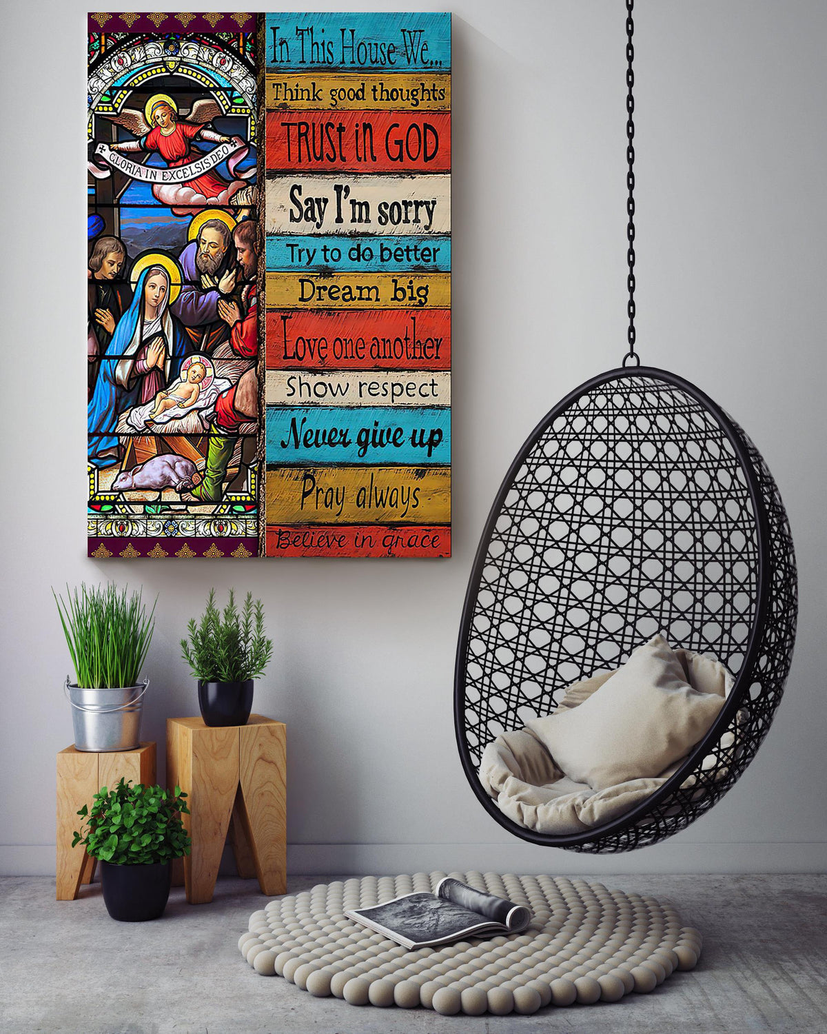 In This House We Believe In God Motivation Quote Wall Art For Home Decor Christant Family Christmas Canvas Framed Prints, Canvas