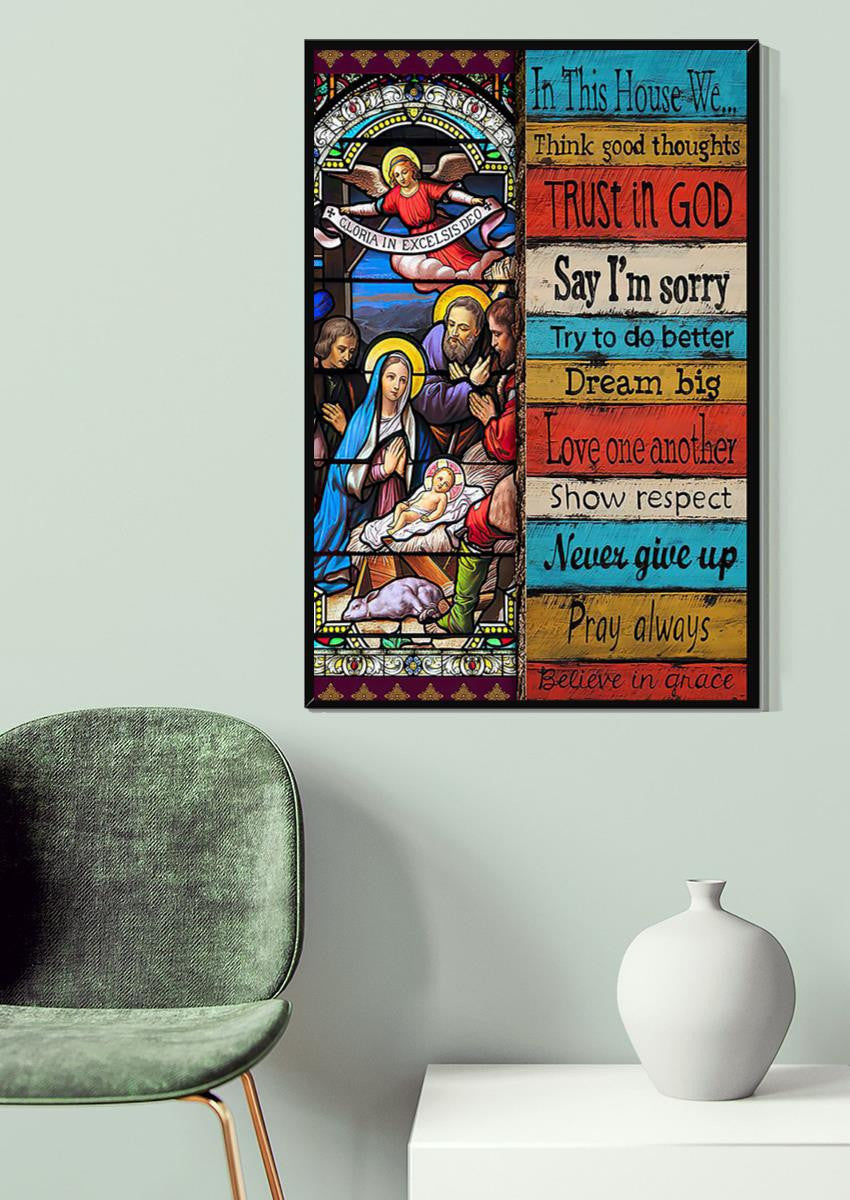 In This House We Believe In God Motivation Quote Wall Art For Home Decor Christant Family Christmas Canvas Framed Prints, Canvas