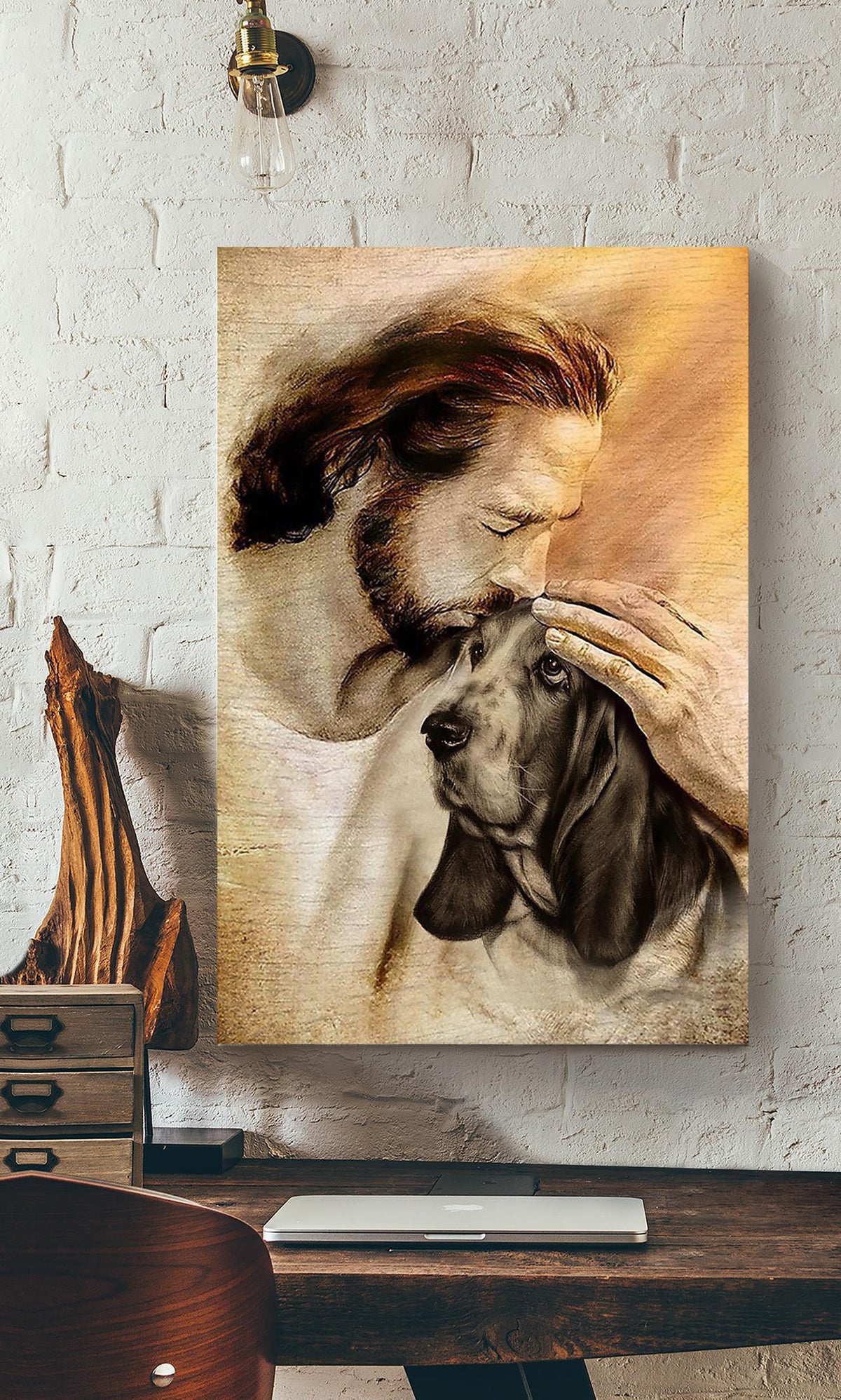 Jesus And Basset Hound Dog God Wall Art For Home Decor Gift For Dog Lovers Christian Canvas Gallery Wrapped Canvas Framed Gift Idea Framed Prints, Canvas