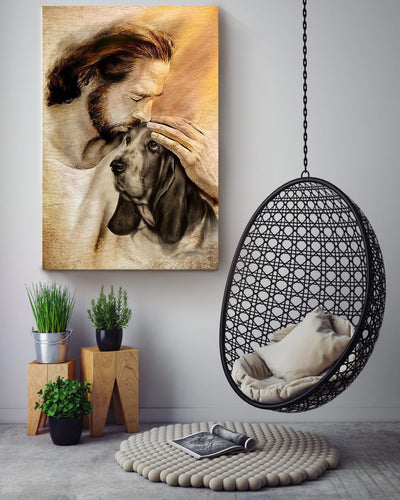 Jesus And Basset Hound Dog God Wall Art For Home Decor Gift For Dog Lovers Christian Canvas Gallery Wrapped Canvas Framed Gift Idea Framed Prints, Canvas