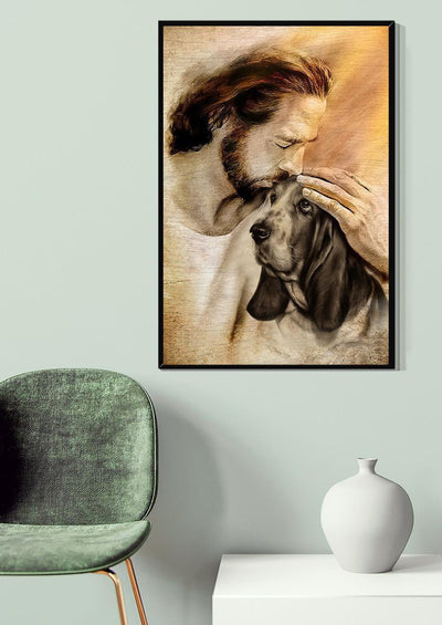 Jesus And Basset Hound Dog God Wall Art For Home Decor Gift For Dog Lovers Christian Canvas Gallery Wrapped Canvas Framed Gift Idea Framed Prints, Canvas