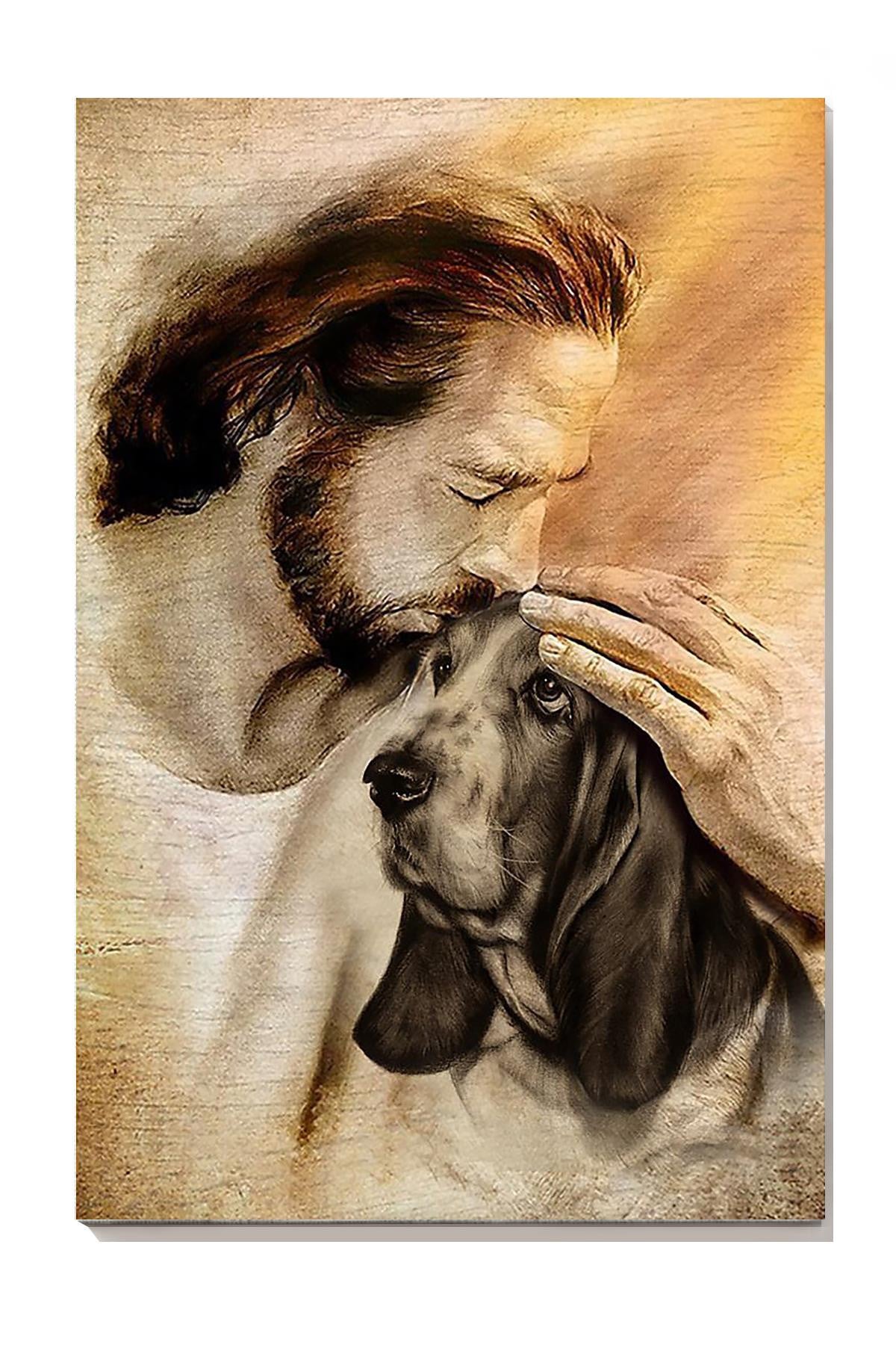 Jesus And Basset Hound Dog God Wall Art For Home Decor Gift For Dog Lovers Christian Canvas Gallery Wrapped Canvas Framed Gift Idea Framed Prints, Canvas