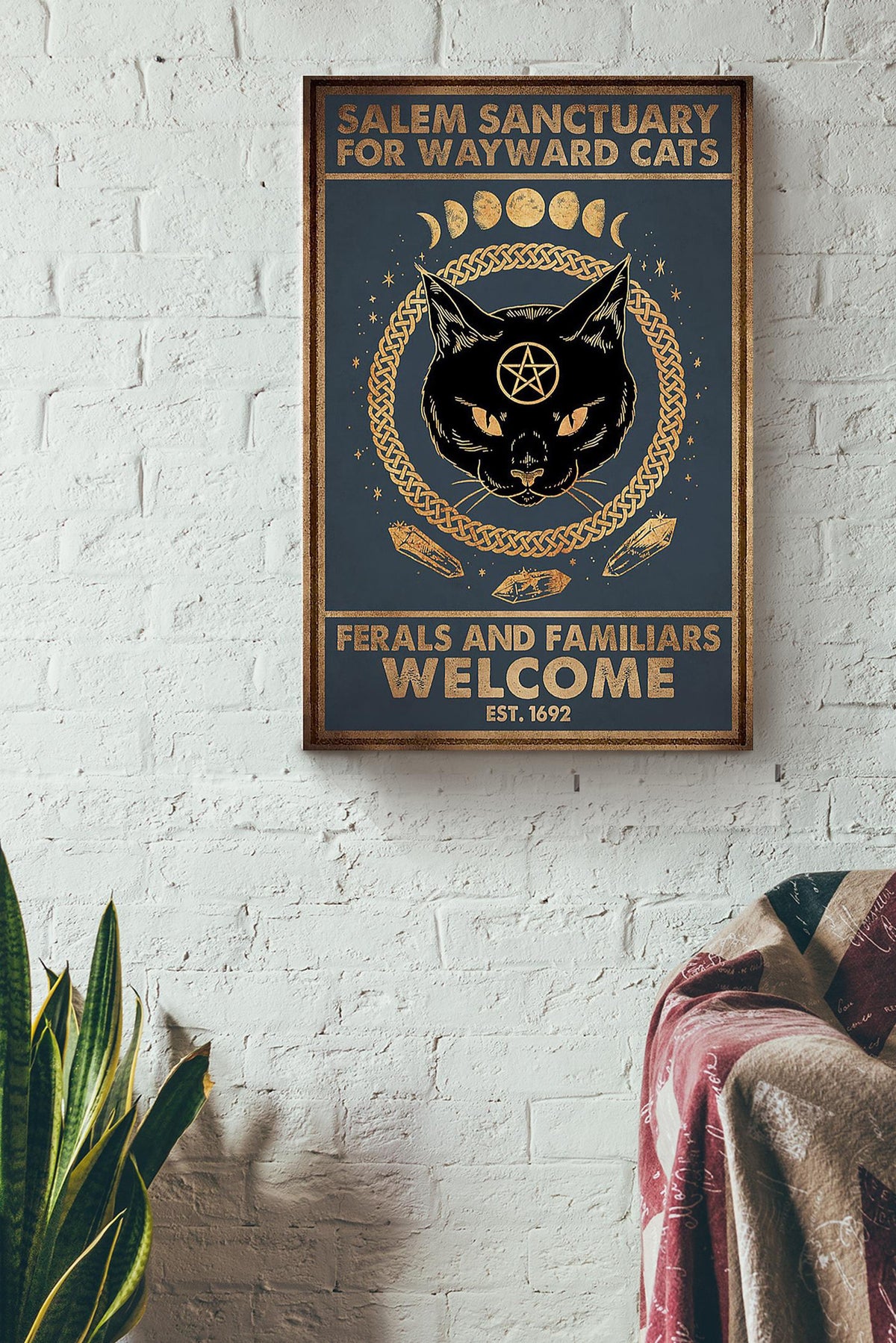 Salem Sanctualy For Wayward Cats Animal Wall Art Gift For Cat Lover Halloween Decor Canvas Framed Prints, Canvas