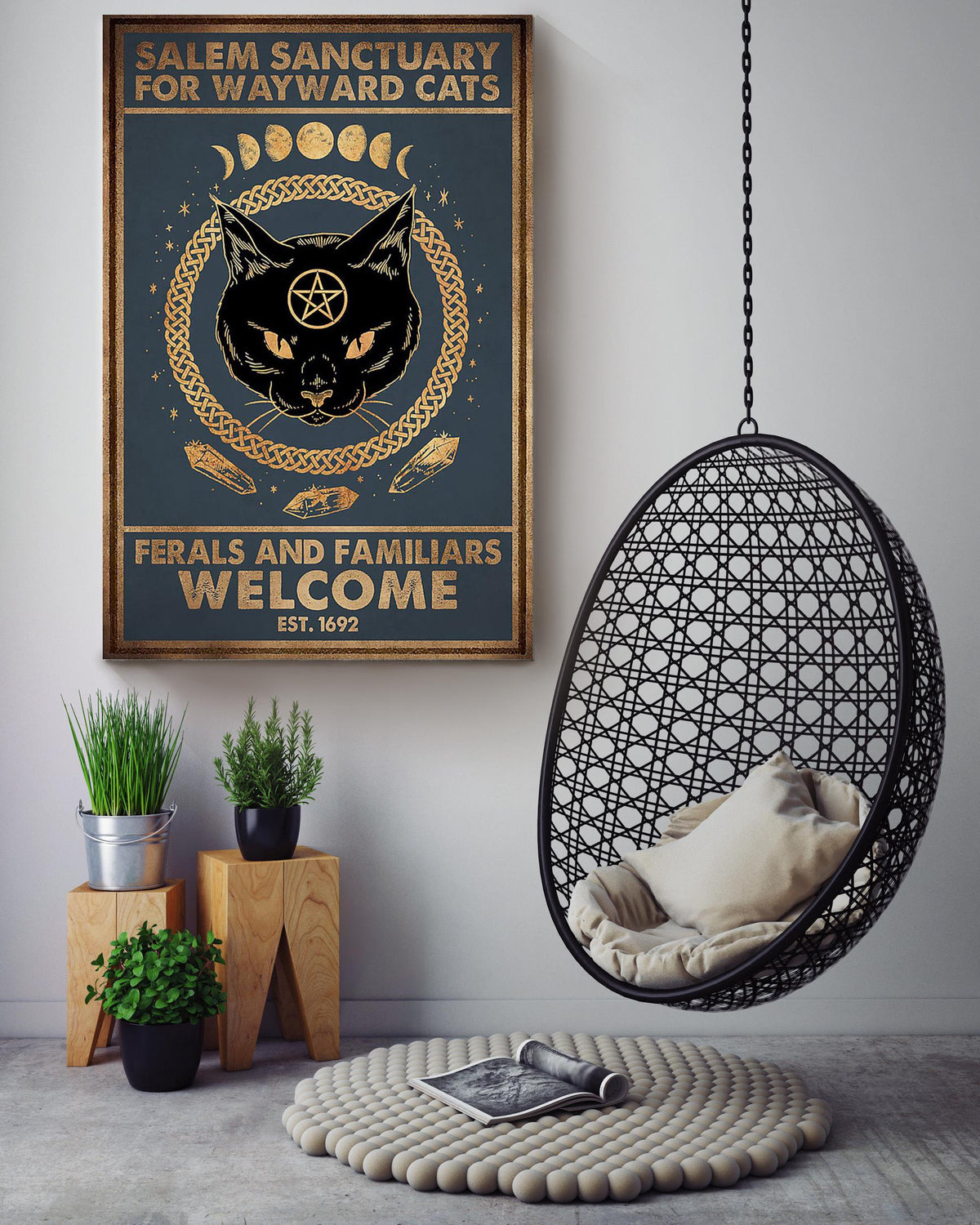 Salem Sanctualy For Wayward Cats Animal Wall Art Gift For Cat Lover Halloween Decor Canvas Framed Prints, Canvas